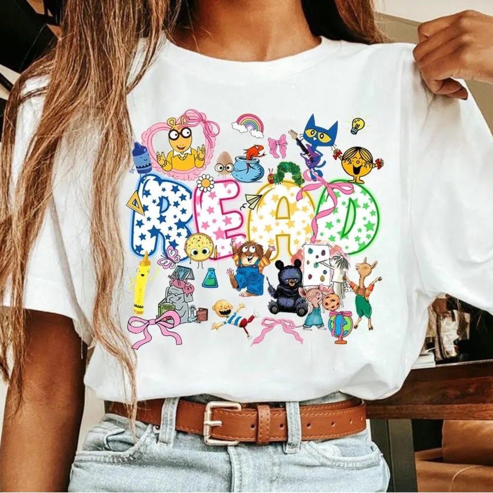Adult READ shirt Teacher book characters read across America small